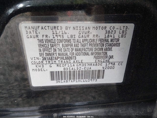 Aukcja sprzedaży 2017 Nissan Sentra Sv, vin: 3N1AB7AP1HL660973, numer aukcji: 45200822