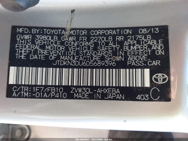 Продажа на аукционе авто 2013 Toyota Prius Two, vin: JTDKN3DU6D5689396, номер лота: 45200837