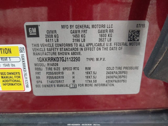 Продажа на аукционе авто 2016 Gmc Acadia Slt-1, vin: 1GKKRRKD7GJ112290, номер лота: 45200854