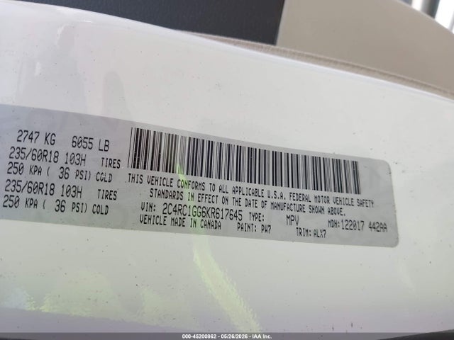 Продаж на аукціоні авто 2019 Chrysler Pacifica Limited, vin: 2C4RC1GG6KR617645, номер лоту: 45200862
