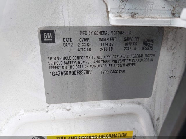 Продажа на аукционе авто 2012 Buick Lacrosse, vin: 1G4GA5ER0CF337863, номер лота: 45200874