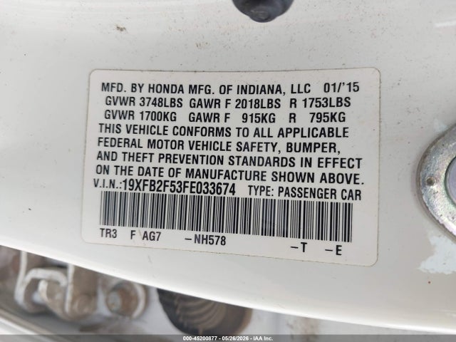 Honda Civic Lx 2015 19XFB2F53FE033674 Image 9