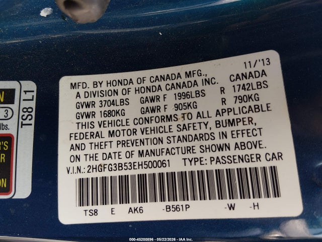 Honda Civic Lx 2014 2HGFG3B53EH500061 Image 9