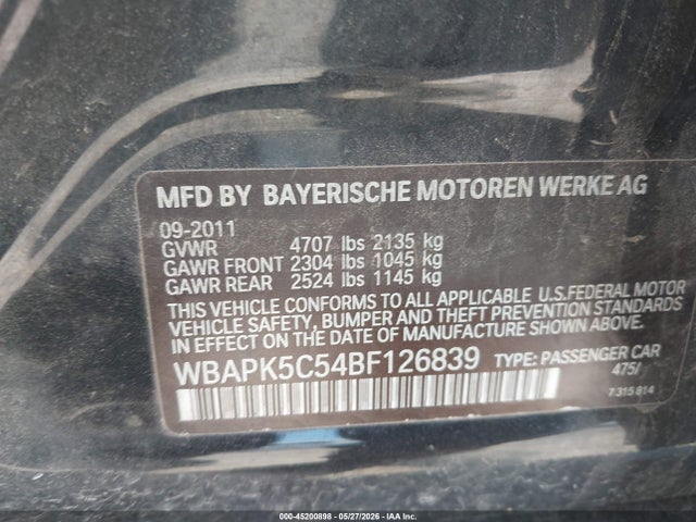 2011 Bmw 328i Xdrive მანქანა იყიდება აუქციონზე, vin: WBAPK5C54BF126839, აუქციონის ნომერი: 45200898