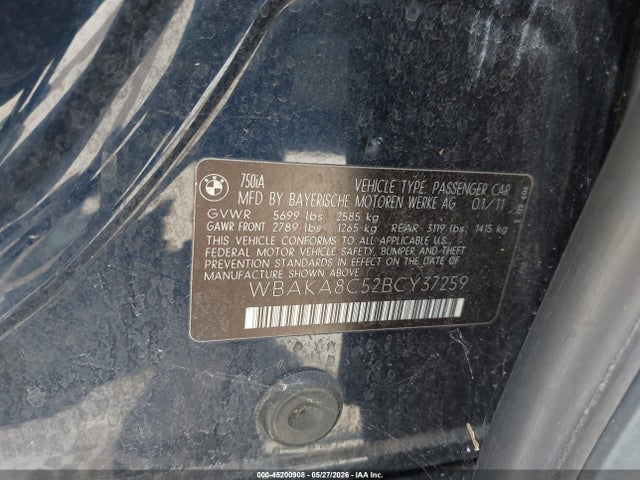 2011 Bmw 750i მანქანა იყიდება აუქციონზე, vin: WBAKA8C52BCY37259, აუქციონის ნომერი: 45200908