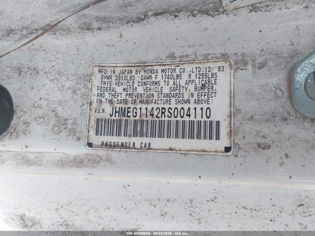 Продажа на аукционе авто 1994 Honda Civic Del Sol S, vin: JHMEG1142RS004110, номер лота: 45200950