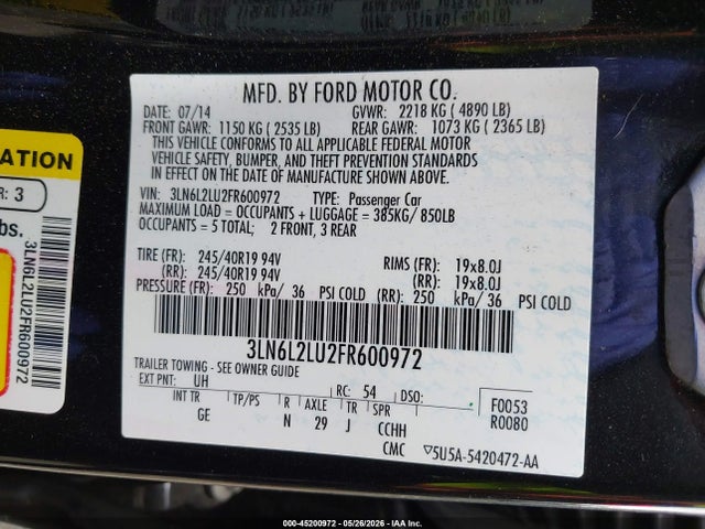 Lincoln MKZ HYBRID 2015 3LN6L2LU2FR600972 Image 9