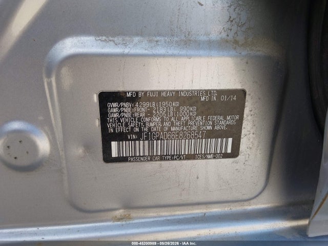 Aukcja sprzedaży 2014 Subaru Impreza 2.0i Premium, vin: JF1GPAD66E8268547, numer aukcji: 45200989