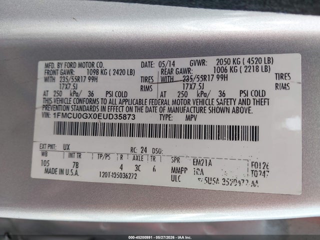 Продажа на аукционе авто 2014 Ford Escape Se, vin: 1FMCU0GX0EUD35873, номер лота: 45200991