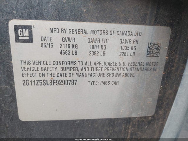Продаж на аукціоні авто 2015 Chevrolet Impala Ls, vin: 2G11Z5SL3F9290787, номер лоту: 45201000