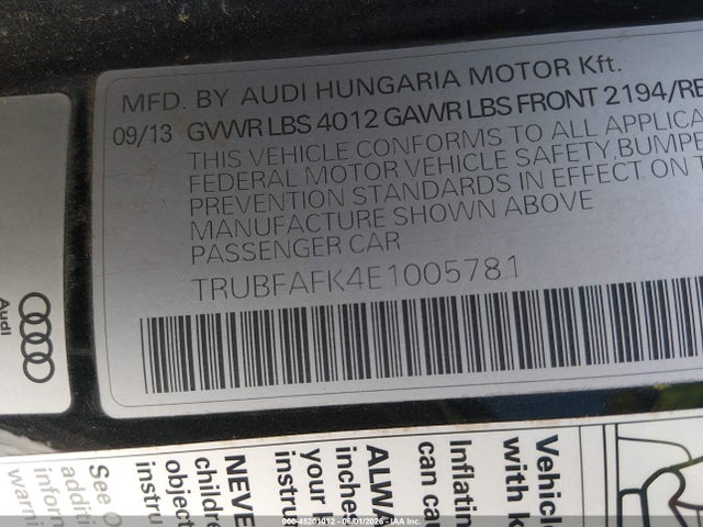 Aukcja sprzedaży 2014 Audi Tt 2.0t, vin: TRUBFAFK4E1005781, numer aukcji: 45201012