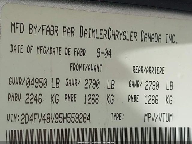 2005 Dodge Magnum მანქანა იყიდება აუქციონზე, vin: 2D4FV48V95H559264, აუქციონის ნომერი: 45201031