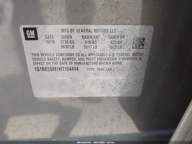 Продаж на аукціоні авто 2017 Chevrolet Cruze Lt Auto, vin: 1G1BE5SM1H7154414, номер лоту: 45201041