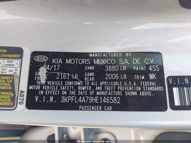 Aukcja sprzedaży 2017 Kia Forte Lx, vin: 3KPFL4A79HE146582, numer aukcji: 45201071