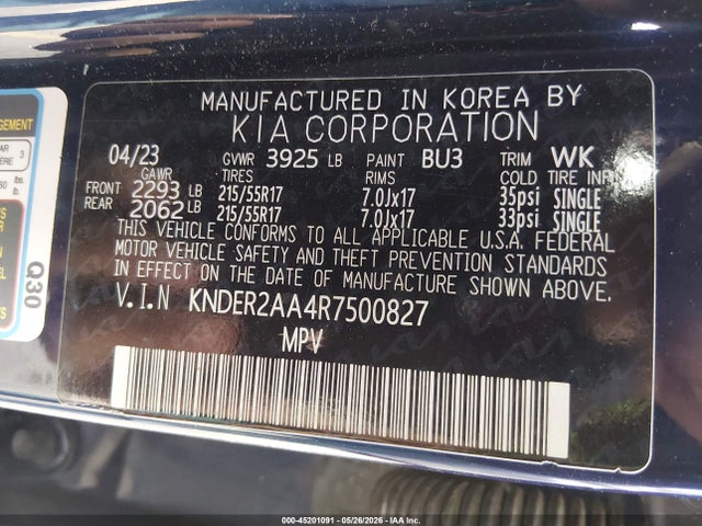 45201091 :رقم المزاد ، KNDER2AA4R7500827 vin ، 2024 Kia Seltos Ex مزاد بيع