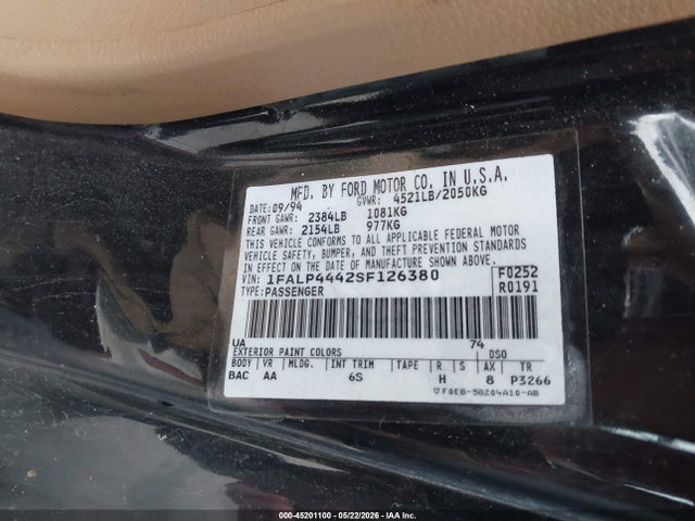 Aukcja sprzedaży 1995 Ford Mustang, vin: 1FALP4442SF126380, numer aukcji: 45201100