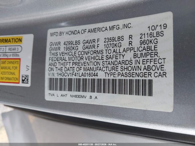Продаж на аукціоні авто 2020 Honda Accord Ex, vin: 1HGCV1F41LA016044, номер лоту: 45201138