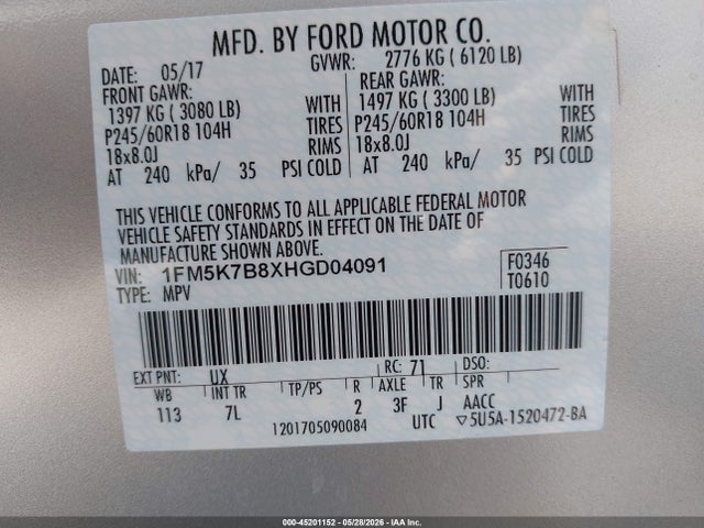 Ford Explorer 2017 1FM5K7B8XHGD04091 Image 9