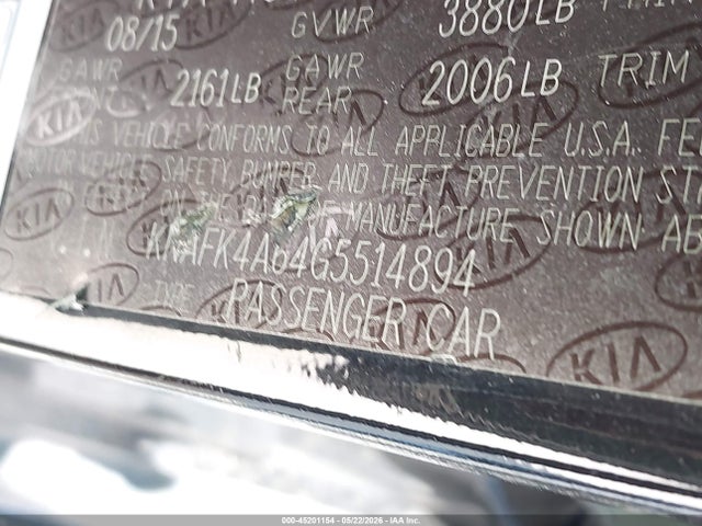 45201154 :رقم المزاد ، KNAFK4A64G5514894 vin ، 2016 Kia Forte Lx مزاد بيع