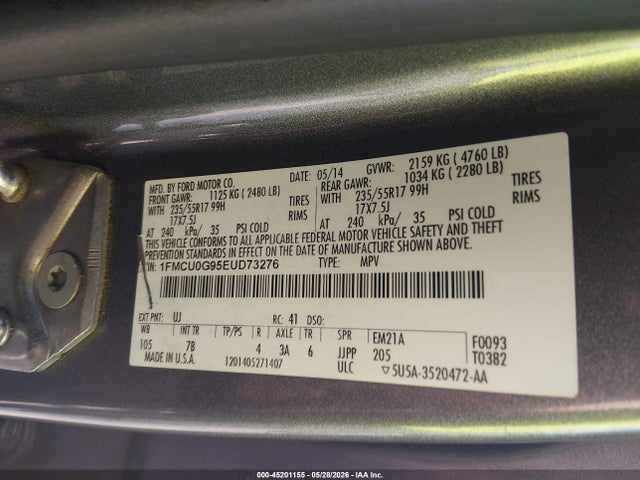 Aukcja sprzedaży 2014 Ford Escape Se, vin: 1FMCU0G95EUD73276, numer aukcji: 45201155