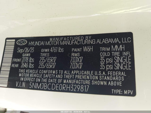 Продаж на аукціоні авто 2024 Hyundai Tucson Sel, vin: 5NMJBCDE0RH329817, номер лоту: 45201162
