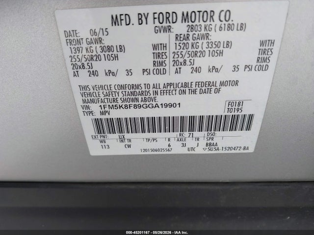 Продаж на аукціоні авто 2016 Ford Explorer Limited, vin: 1FM5K8F89GGA19901, номер лоту: 45201167