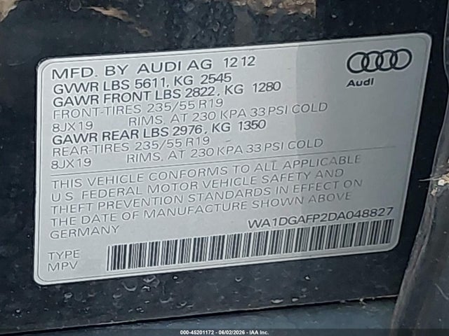 Продаж на аукціоні авто 2013 Audi Q5 3.0t Premium Plus, vin: WA1DGAFP2DA048827, номер лоту: 45201172