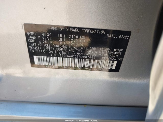 Aukcja sprzedaży 2024 Subaru Legacy Premium, vin: 4S3BWAD66R3007669, numer aukcji: 45201181