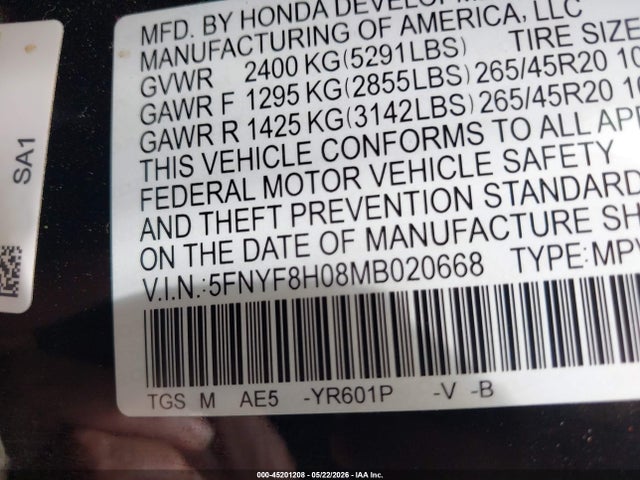 Honda Passport Awd Elite 2021 5FNYF8H08MB020668 Image 9