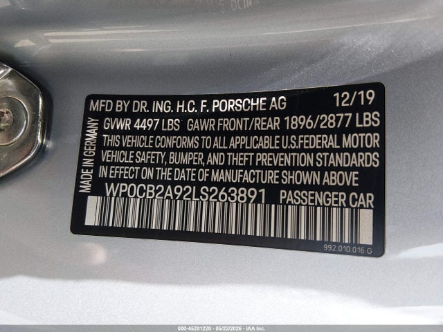 WP0CB2A92LS263891 Porsche 911 Carrera 4s Cabriolet/carrera S Cabriolet