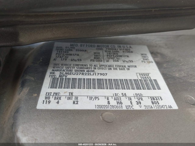 Aukcja sprzedaży 2002 Lincoln Navigator, vin: 5LMEU27R22LJ17907, numer aukcji: 45201223
