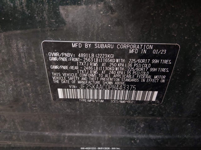 Продаж на аукціоні авто 2023 Subaru Forester, vin: JF2SKAAC0PH443375, номер лоту: 45201233