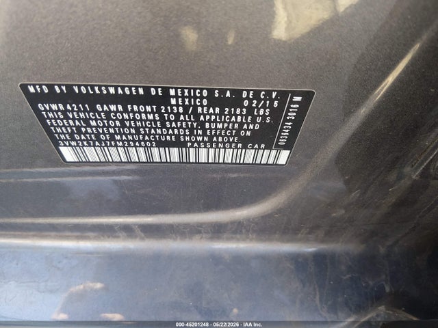 Aukcja sprzedaży 2015 Volkswagen Jetta 2.0l S, vin: 3VW2K7AJ7FM294602, numer aukcji: 45201248