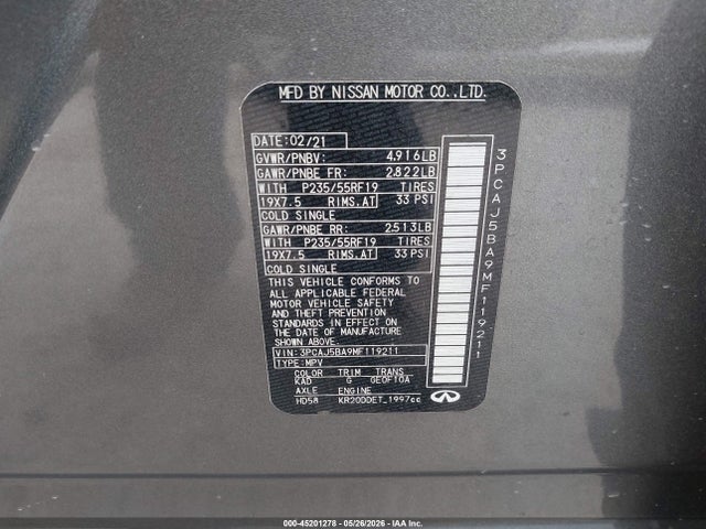 Infiniti Qx50 Luxe 2021 3PCAJ5BA9MF119211 Image 9