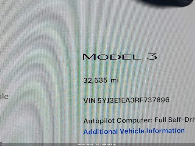 Продажа на аукционе авто 2024 Tesla Model 3 Long Range Dual Motor All-wheel Drive/rear-wheel Drive, vin: 5YJ3E1EA3RF737696, номер лота: 45201288