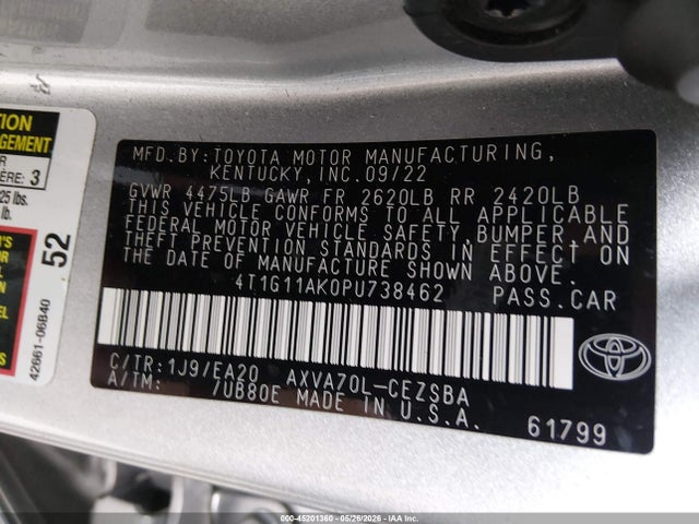 Toyota CAMRY SE 2023 4T1G11AK0PU738462 Image 9