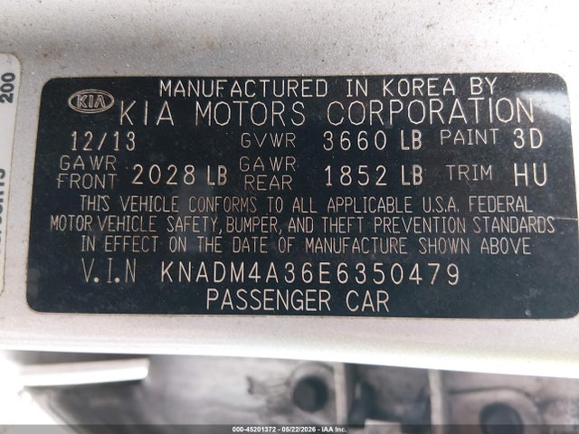 Aukcja sprzedaży 2014 Kia Rio Lx, vin: KNADM4A36E6350479, numer aukcji: 45201372