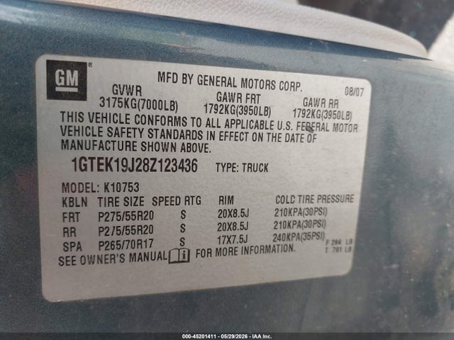 Продажа на аукционе авто 2008 Gmc Sierra 1500 Sle2, vin: 1GTEK19J28Z123436, номер лота: 45201411
