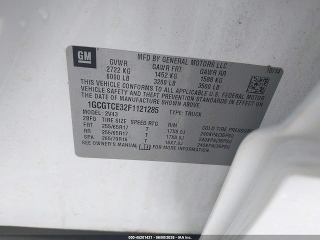 1GCGTCE32F1121285 Chevrolet Colorado Z71