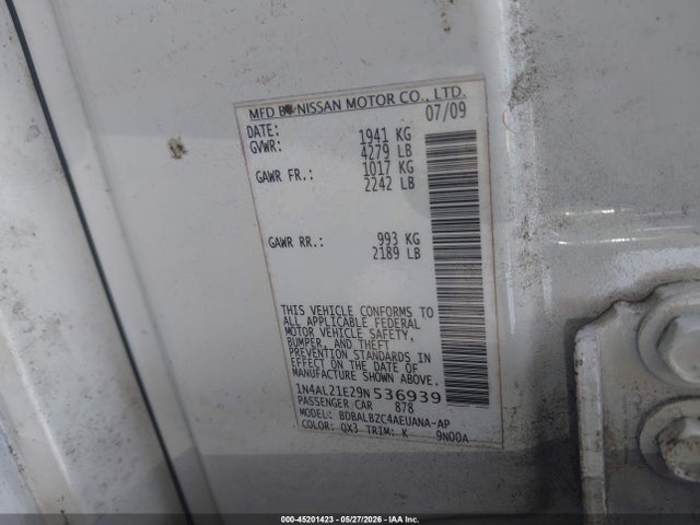 Aukcja sprzedaży 2009 Nissan Altima 2.5 S, vin: 1N4AL21E29N536939, numer aukcji: 45201423