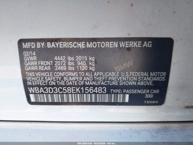 2014 Bmw 328d მანქანა იყიდება აუქციონზე, vin: WBA3D3C58EK156483, აუქციონის ნომერი: 45201428
