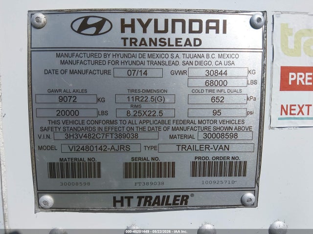 Aukcja sprzedaży 2015 Hyundai Translead Inc Hyundai Translead Inc, vin: 3H3V482C7FT389038, numer aukcji: 45201449