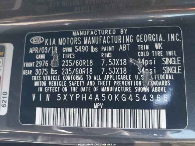 KIA Sorento 3.3l Ex 2019 5XYPH4A50KG454366 Image 9