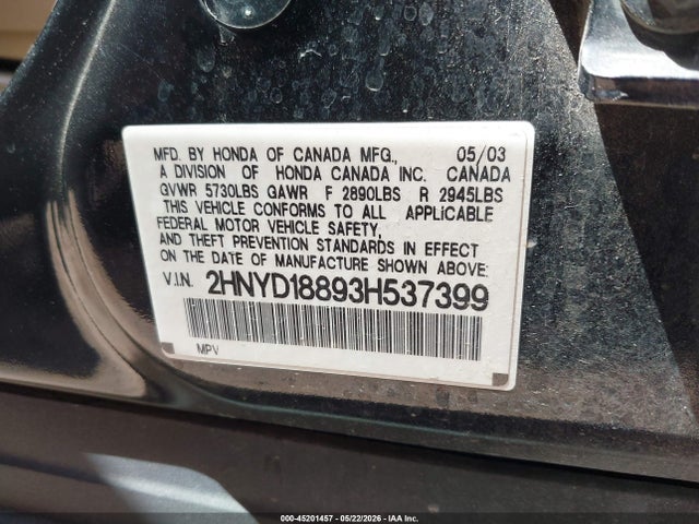45201457 :رقم المزاد ، 2HNYD18893H537399 vin ، 2003 Acura Mdx مزاد بيع