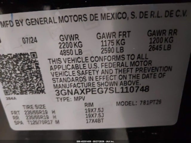 Продаж на аукціоні авто 2025 Chevrolet Equinox Awd Lt, vin: 3GNAXPEG7SL110748, номер лоту: 45201459