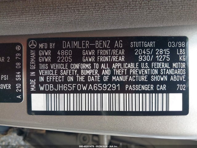 Aukcja sprzedaży 1998 Mercedes-benz E 320, vin: WDBJH65F0WA659291, numer aukcji: 45201479