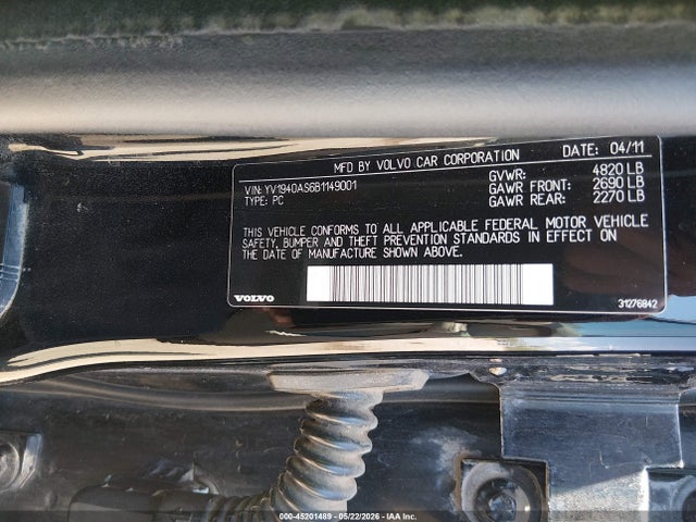 Продажа на аукционе авто 2011 Volvo S80 3.2, vin: YV1940AS6B1149001, номер лота: 45201489
