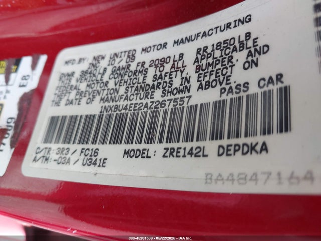 Aukcja sprzedaży 2010 Toyota Corolla Le, vin: 1NXBU4EE2AZ267557, numer aukcji: 45201508