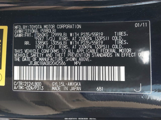 Продажа на аукционе авто 2011 Lexus Rx 450h, vin: JTJBC1BA0B2042586, номер лота: 45201510