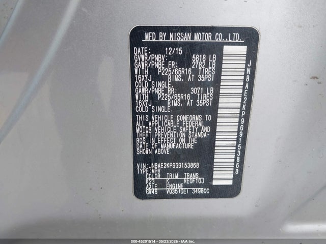 JN8AE2KP9G9153868 Nissan Quest Platinum/s/sl/sv